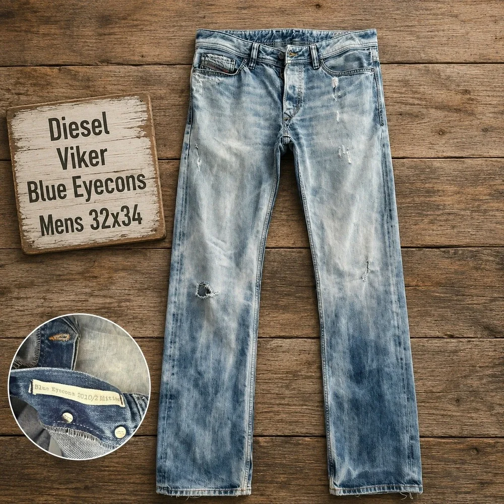 Diesel Viker Blue Eyecons 2010/2 Edition Mens Jeans 32x34 Light Wash Made Italy
